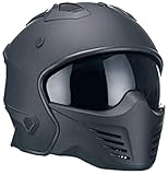 Motorradhelm Jethelm Helm RALLOX 726 matt schwarz mit ansteckbaren Kinnteil...