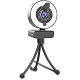 PYNQ 2K Webcam mit Mikrofon Ring Licht-HD Web Cam mit Sicht Schutz und Stativ für...