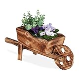 Relaxdays Pflanzschubkarre, gebranntes Holz, Gartendeko, Vintage Design, zum Bepflanzen,...