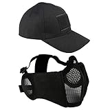 AOUTACC Airsoft Mesh Maske mit Gehörschutz und verstellbarer Baseball Cap Set...