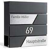 Design Anthrazit Briefkasten mit Hausnummer & Ihre Namen Gravur Personalisiert,...