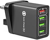 USB Ladegerät, 4 Ports USB Stecker 33W ladeadapter mit QC 3.0 Schnellladegerät Mehrfach...