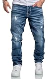 REPUBLIX Herren Jeans Regular Straight Fit Denim Hose Destroyed R7998 Hellblau...