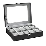 SONGMICS Uhrenbox mit 10 Fächern, Uhrenkasten mit Glasdeckel, Uhrenkoffer mit...