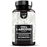 L-Arginin - 365 vegane Tabletten - Hochdosiert 4800 mg reines L-Arginin pro Tagesdosis - L...