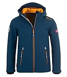 Trollkids Kinder Softshell Jacke Trollfjord, Mystikblau/Gelb, Größe 128