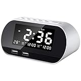 ATAAY Wecker für Schlafzimmer, LED-Digital-Radiowecker mit UKW-Radio, Dual-USB-Anschluss...