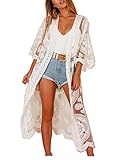 JDiction Damen Badeanzug Kimono Langes Strandkleid Blumenmuster Spitze Bikini Badeanzug