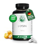 L-Lysin Kapseln hochdosiert - 120 Kapseln mit 1200 mg L-Lysin pro Tagesdosis - Vegan &...