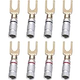 Greluma 8 Stk 24 Karat Gold Y-Stecker U-Gabel Bananenstecker 45-Grad Schraub...