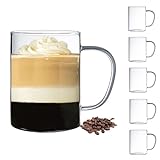 BOQO Glas-Kaffeetassen mit Griff, perfekt für Latte, Cappuccino, Teebeutel, Saft, 480 ml,...