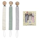 RUBY 3PCS Schnullerkette Stoff Set,Schnullerband Baumwolle,Cotton Schnullerkette MäDchen...