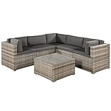 Juskys Polyrattan Gartenmöbel-Set Nassau wetterfest - Lounge mit Ecksofa, Tisch...