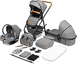 LIONELO Amber Kinderwagen 3 in 1 Kombikinderwagen Set sportlicher Sitz fester...