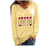 Damen Valentinstag Oberteile Bedruckt Bluse Shirt Pullover V-Ausschnitt...