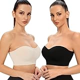 ANGOOL Damen Bandeau Trägerloser BH ohne Bügel Gepolsterter Bralette BH...