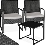 tectake® Rattan Sitzgruppe 2X Sessel mit Tisch, Balkon Möbel Set, Gartenmöbel,...