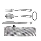 OUTXE Titanium Camping-Utensilenset 3-teiliges Titan Löffel-Gabelmesser-Kombi- und...