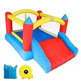 LuckyJump Hüpfburgen Outdoor mit Gebläse und Rutsche für 2–4 Kinder, (360 x 280 x 197...