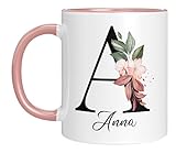 Personalisierte Keramik, Tasse - -mit Blumen Motiv - mit Ihrem Anfangsbuchstaben...