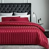 Damier Bettwäsche 135x200cm Rot Satin gestreift Bettbezug Set Seidig glänzend...