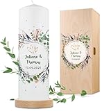 GRAVURZEILE Bedruckte Kerze - Flower Wedding Design - Personalisiert mit Namen, Datum &...