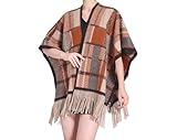 WLLDDDIU Poncho Umhang für Damen,Warmer Vintage Karo Pashmina Schal mit Quasten,eleganter...