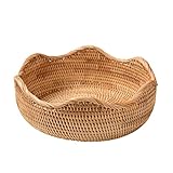 DOITOOL 1Pc Rattan Korb Plätzchen Tablett Serviertablett Runder Korb Für Runde...