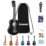 Donner Ukulele für Anfänger Sopran Ukulele 21 Zoll Schwarz Starter Kit mit...