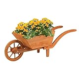 Spetebo Holz Deko Pflanzschubkarre - 100x40x30cm - Pflanzkasten Schubkarre Garten...