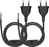 2 Stück Euro Netzkabel mit Schalter, 3M Stromkabel mit Euro Flach Stecker Kabel mit...