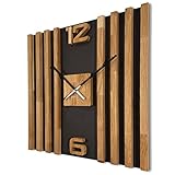 FLEXISTYLE wanduhr groß aus Holz Lamellen SQ 60cm Holzoptik schwarz 3D Eiche...