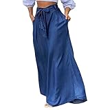 Dninmim Damen Hose Sommer Tie-Länge Hakama Flowy Hose mit Schleife, dunkelblau, M