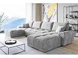 ML Furniture Velvet Ecksofa in U-Form – Hellgrau – Couch mit Stauraum und...