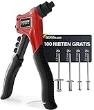 RAM TOOLS® Nietenzange, Nietzange Set inkl.100 Nieten in 4 Größen, Blindnietzange mit...