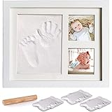 Baby Handabdruck und Fußabdruck,AMAYGA Baby Holz Bilderrahmen mit Gipsabdruck,...