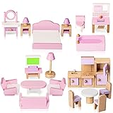 Puppenhaus Möbel Set Holz 5 Zimmer Kit 22 Stück Miniatur Puppenhaus Holzmöbel Zubehör,...