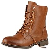 VAN HILL Damen Schnürstiefeletten Profil Sohle Stiefeletten Leder-Optik 150111...