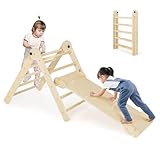 COSTWAY Kletterdreieck mit Rutsche, Sprossendreieck Holz klappbar &...