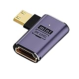 8K UHD Mini HDMI auf HDMI Adapter, 90 Grad linker Winkel Mini HDMI Stecker auf HDMI Buchse...