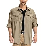 yeyity Herren Safari Hemd UPF50 UV Schutz Langarm Outdoor Hemd Casual Freizeithemden...