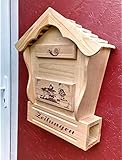 DARLUX Spitzdach Holzbriefkasten Postkasten mit Zeitungsfach aus Holz, Vollholz,...