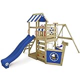 WICKEY Spielturm Klettergerüst SeaFlyer mit Schaukel & Blauer Rutsche, Outdoor Kinder...