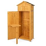 RELAX4LIFE Gerätehaus Holz, Gartenschrank mit Satteldach, Geräteschrank mit 8 Haken & 3...