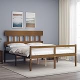 LAPOOH Massivholzbett mit Kopfteil Honigbraun, Familienbett, Bed Frame, Bettstell,...