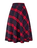 Plaid Röcke für Frauen Hohe Elastische Taille Herbst Winter Aline Midi Wolle Faltenrock,...