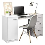 Madesa Home Office Computer-Schreibtisch mit 3 Schubladen, 1 Tür und 1 Regal,...