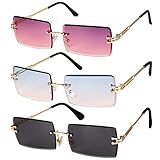 Gaosaili 3 Stücke Rechteck Randlose Sonnenbrille, Rechteck Retro Durchsichtige Linse...