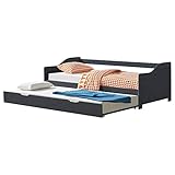 [en.casa] Tandembett 2X 90x200cm Dunkelgrau Ausziehbett Doppelt Sofabett mit...