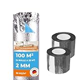 Trittschalldämmung mit Dampfsperre 100 m² Premium Silver Plus 2mm stark | 4 Rollen + 2...